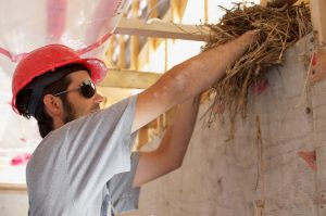 Installing straw/clay insulation