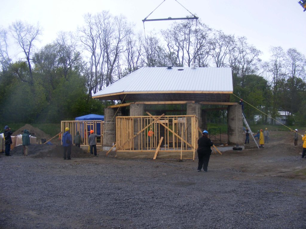 Craning a roof into place