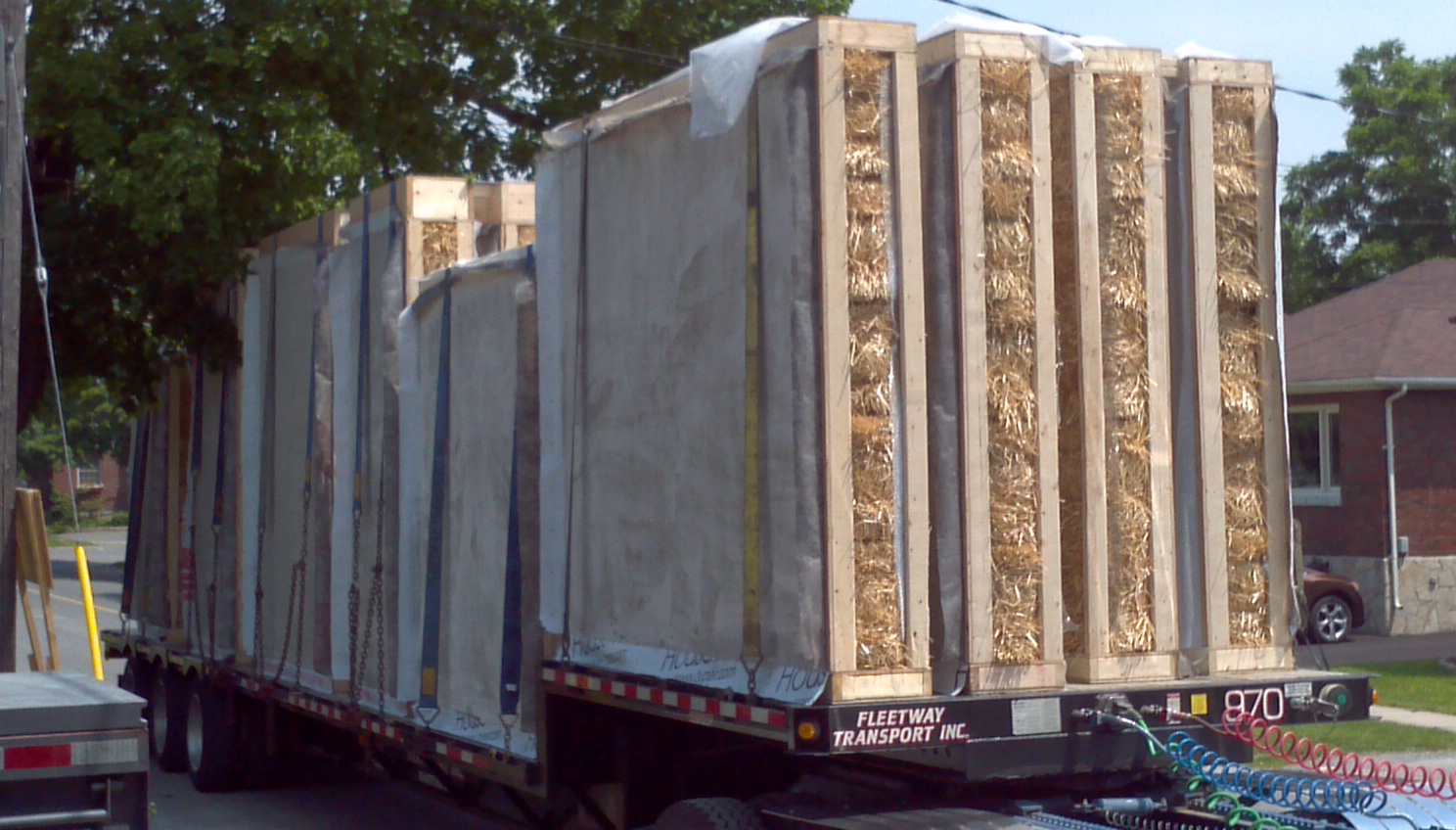 prefab straw bale wall panel delivery on truck